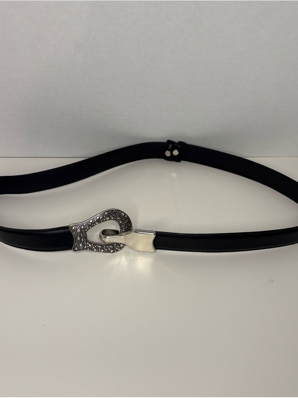 Black Leather Belt with Crystal Buckle
